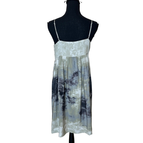 Anthropologie Olive Green Silk Babydoll Mini Dress SIze 10 Watercolor Slip RARE - Picture 3 of 5